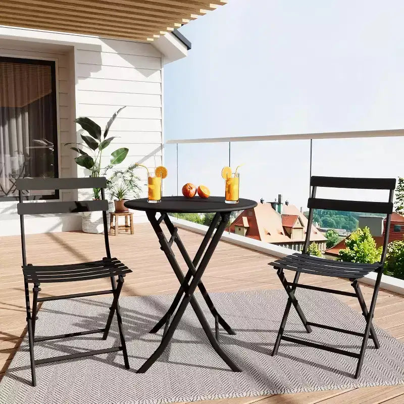 Ensemble bistro pliant 3 pièces vert, table et chaises à armature métallique pour petits espaces, utilisation intérieure/extérieure