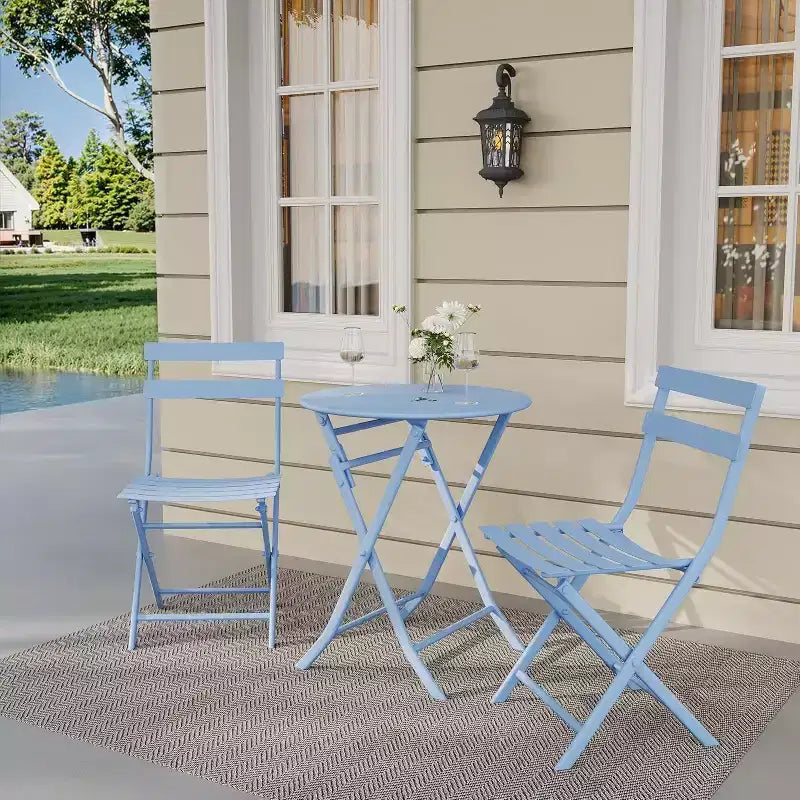 Ensemble bistro pliant 3 pièces vert, table et chaises à armature métallique pour petits espaces, utilisation intérieure/extérieure