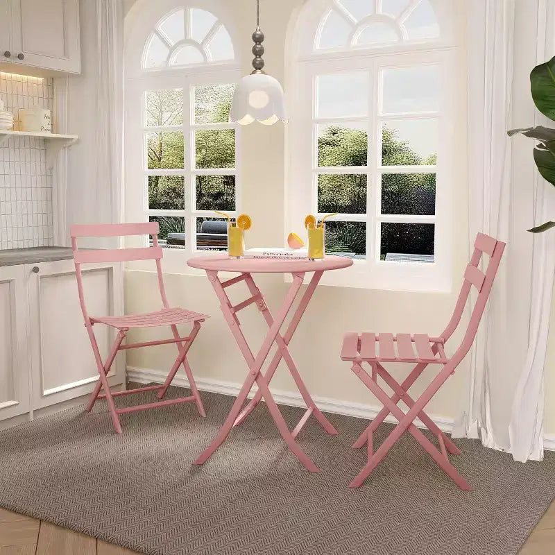 Ensemble bistro pliant 3 pièces vert, table et chaises à armature métallique pour petits espaces, utilisation intérieure/extérieure