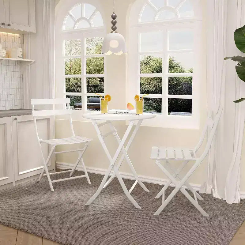 Ensemble bistro pliant 3 pièces vert, table et chaises à armature métallique pour petits espaces, utilisation intérieure/extérieure