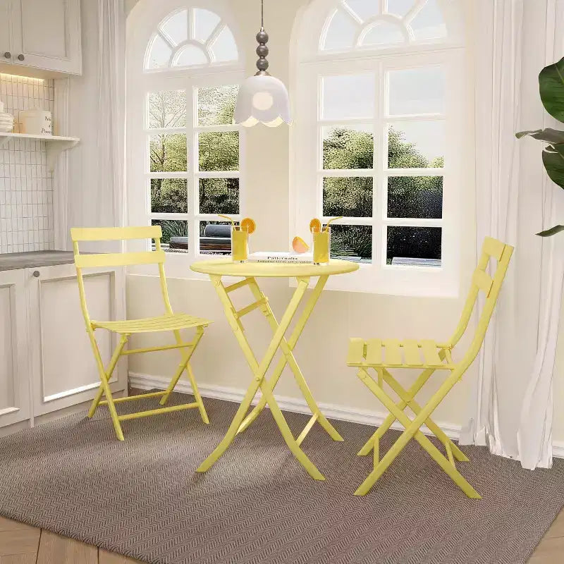 Ensemble bistro pliant 3 pièces vert, table et chaises à armature métallique pour petits espaces, utilisation intérieure/extérieure