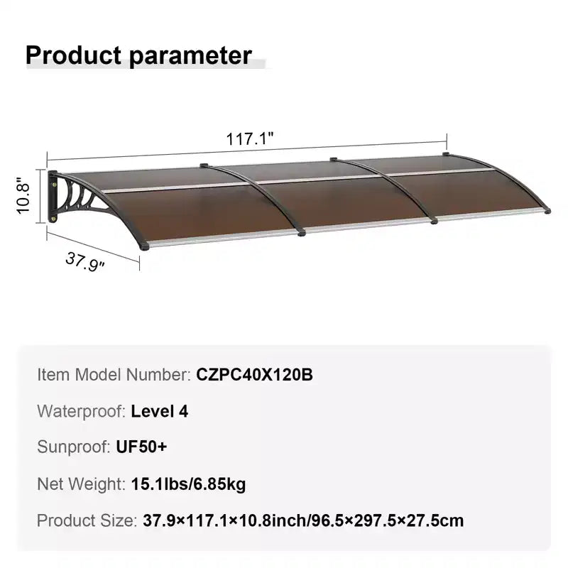Auvent de fenêtre et de porte VEVOR, auvent extérieur en polycarbonate UPF 50+ pour porte d'entrée, auvent pour porte d'entrée
