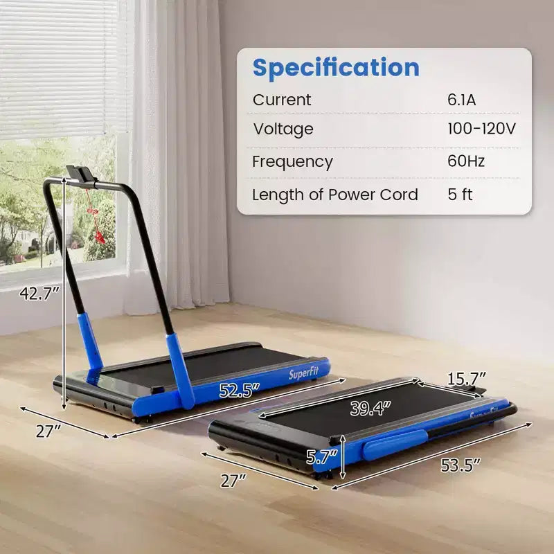Tapis roulant pliable 3-en-1 Costway avec applications intelligentes, télécommande, écran LED et haut-parleurs bleu/argent