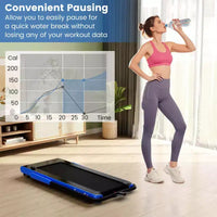Tapis roulant pliable 3-en-1 Costway avec applications intelligentes, télécommande, écran LED et haut-parleurs bleu/argent