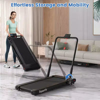 Tapis roulant pliable 3-en-1 Costway avec applications intelligentes, télécommande, écran LED et haut-parleurs bleu/argent