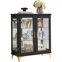 Meuble de buffet moderne Kings Brand Furniture avec portes en verre et étagères réglables