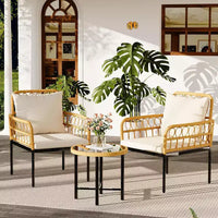 Ensemble de conversation de patio 4 pièces, ensembles de meubles d'extérieur en osier, 1 causeuse, 2 chaises et 1 table, beige