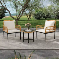 Ensemble de conversation de patio 4 pièces, ensembles de meubles d'extérieur en osier, 1 causeuse, 2 chaises et 1 table, beige