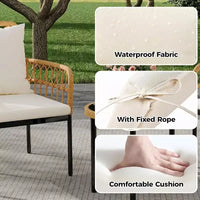 Ensemble de conversation de patio 4 pièces, ensembles de meubles d'extérieur en osier, 1 causeuse, 2 chaises et 1 table, beige
