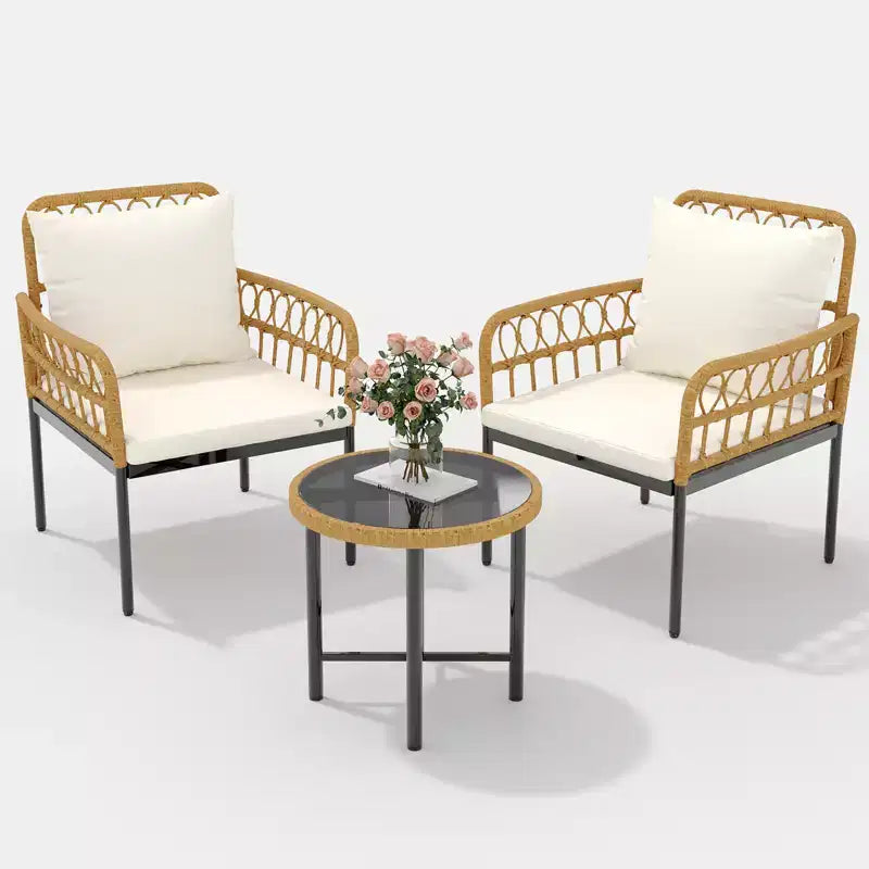 Ensemble de conversation de patio 4 pièces, ensembles de meubles d'extérieur en osier, 1 causeuse, 2 chaises et 1 table, beige