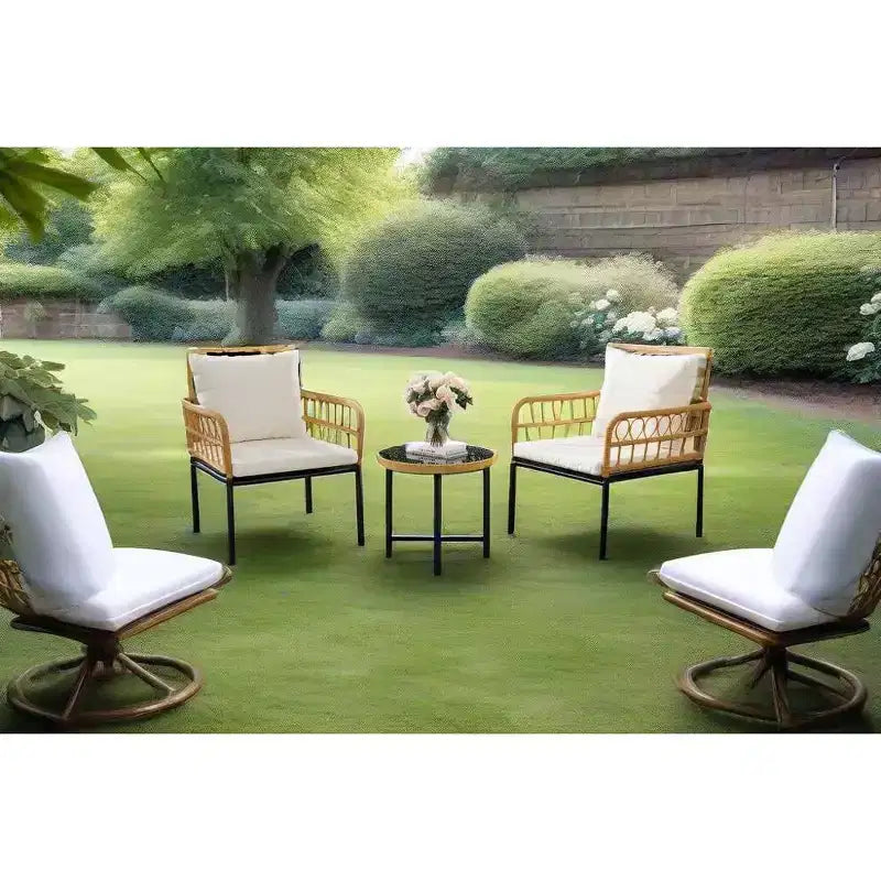 Ensemble de conversation de patio 4 pièces, ensembles de meubles d'extérieur en osier, 1 causeuse, 2 chaises et 1 table, beige