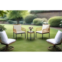 Ensemble de conversation de patio 4 pièces, ensembles de meubles d'extérieur en osier, 1 causeuse, 2 chaises et 1 table, beige