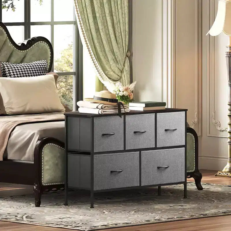 Commode 5 tiroirs, unité de rangement longue en tissu pour chambre, placard, salon, couloir et chambre d'enfant