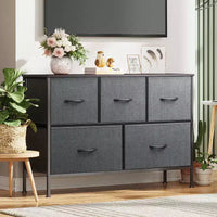 Commode 5 tiroirs, unité de rangement longue en tissu pour chambre, placard, salon, couloir et chambre d'enfant