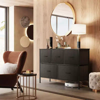 Commode 5 tiroirs, unité de rangement longue en tissu pour chambre, placard, salon, couloir et chambre d'enfant