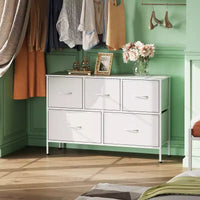 Commode 5 tiroirs, unité de rangement longue en tissu pour chambre, placard, salon, couloir et chambre d'enfant