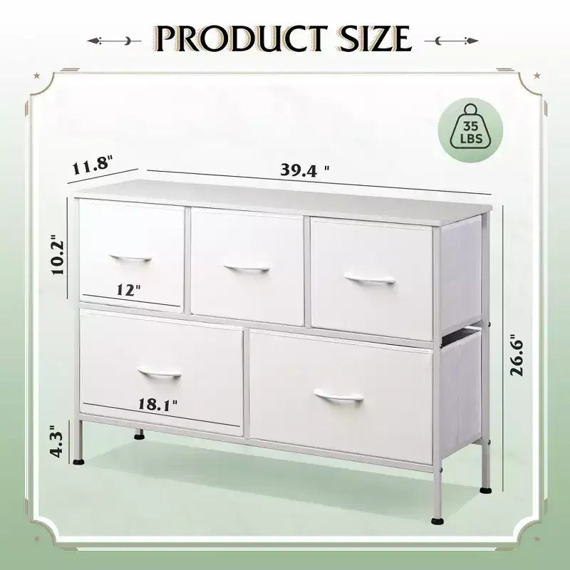 Commode 5 tiroirs, unité de rangement longue en tissu pour chambre, placard, salon, couloir et chambre d'enfant