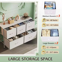 Commode 5 tiroirs, unité de rangement longue en tissu pour chambre, placard, salon, couloir et chambre d'enfant