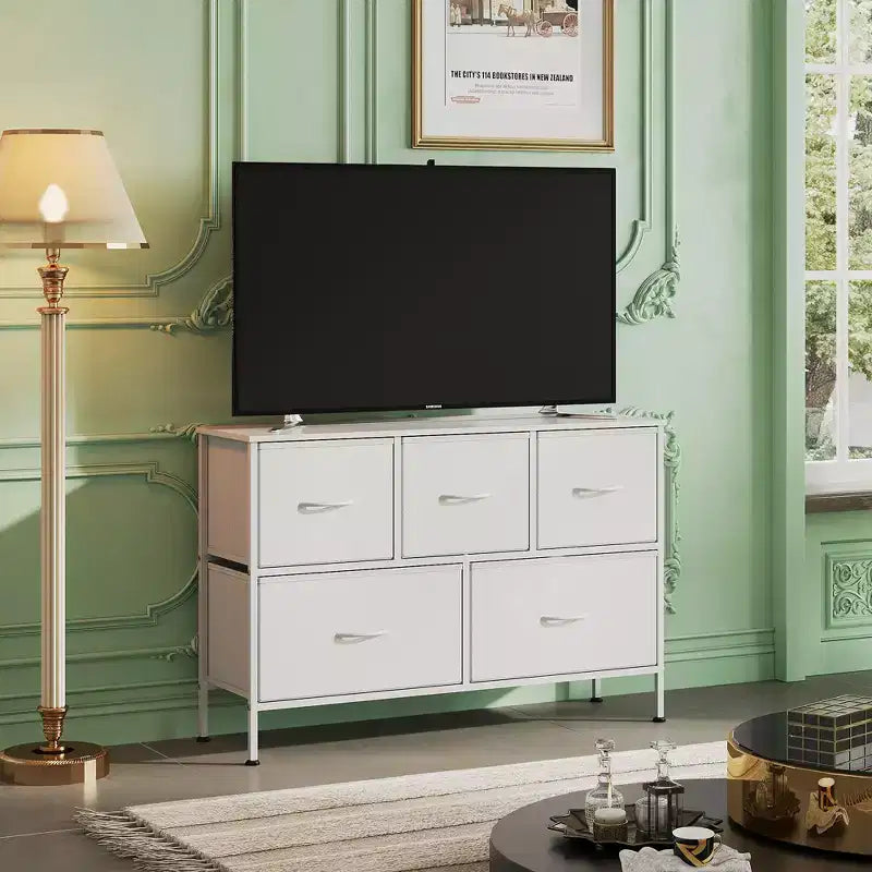 Commode 5 tiroirs, unité de rangement longue en tissu pour chambre, placard, salon, couloir et chambre d'enfant