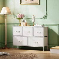 Commode 5 tiroirs, unité de rangement longue en tissu pour chambre, placard, salon, couloir et chambre d'enfant
