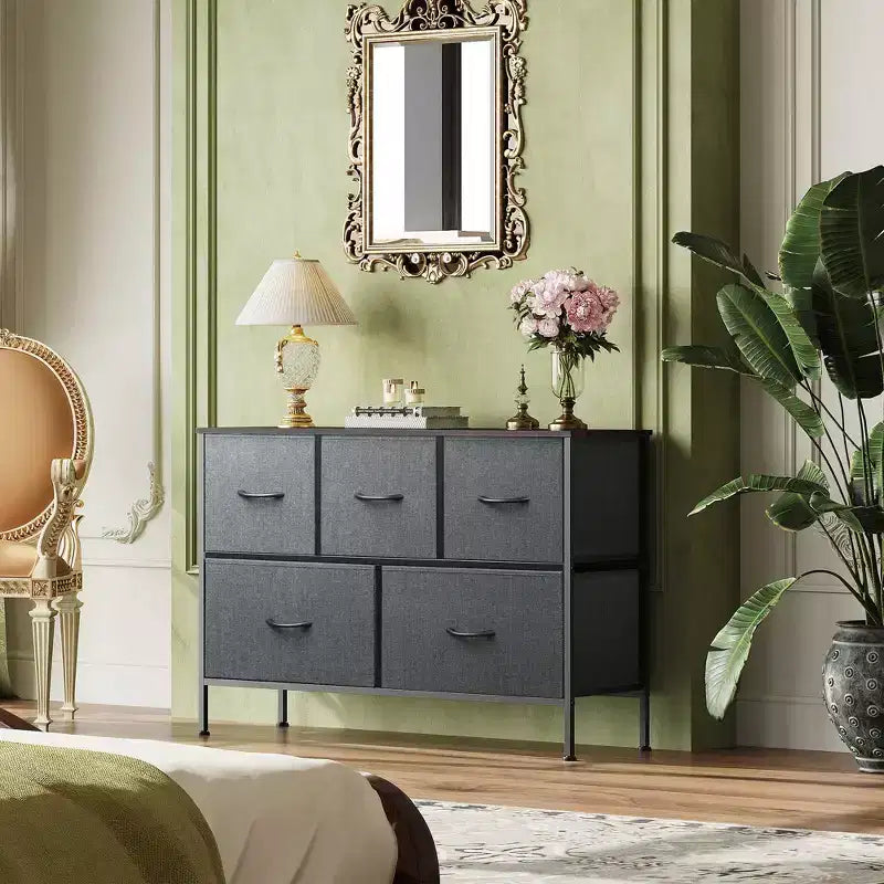 Commode 5 tiroirs, unité de rangement longue en tissu pour chambre, placard, salon, couloir et chambre d'enfant