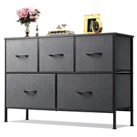Commode 5 tiroirs, unité de rangement longue en tissu pour chambre, placard, salon, couloir et chambre d'enfant