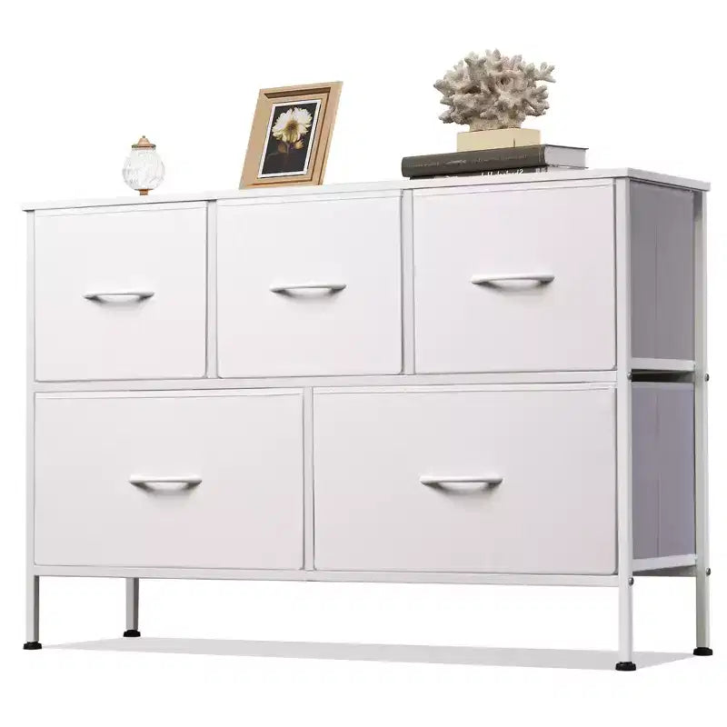 Commode 5 tiroirs, unité de rangement longue en tissu pour chambre, placard, salon, couloir et chambre d'enfant