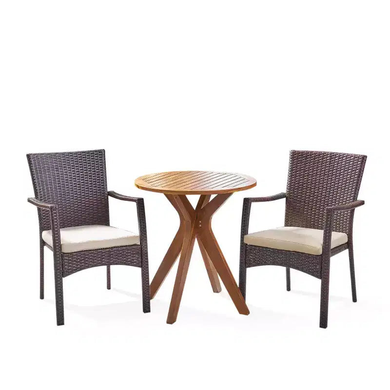 Christopher Knight Home Kent Ensemble bistro 3 pièces d'extérieur en bois d'acacia et résine tressée
