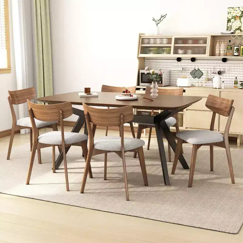 Ensemble de salle à manger tapissé 7 pièces Lareyna de Christopher Knight Home en bois d'hévéa, style milieu de siècle