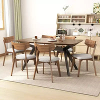 Ensemble de salle à manger tapissé 7 pièces Lareyna de Christopher Knight Home en bois d'hévéa, style milieu de siècle