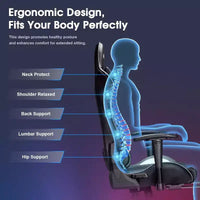 Douxlife Chaise de jeu ergonomique moderne avec massage en 7 points, repose-pieds et accoudoirs réglables, noir et gris