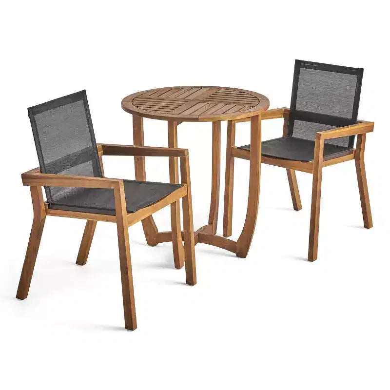 Christopher Knight Home Marcello Ensemble bistro 3 pièces d'extérieur en maille et bois d'acacia