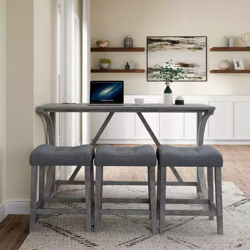 Ensemble de salle à manger hauteur bar 4 pièces style farmhouse avec 3 tabourets, ensemble de salle à manger hauteur comptoir, ensemble table petit-déjeuner, ensemble bistro, rustique et industriel-ModernLuxe
