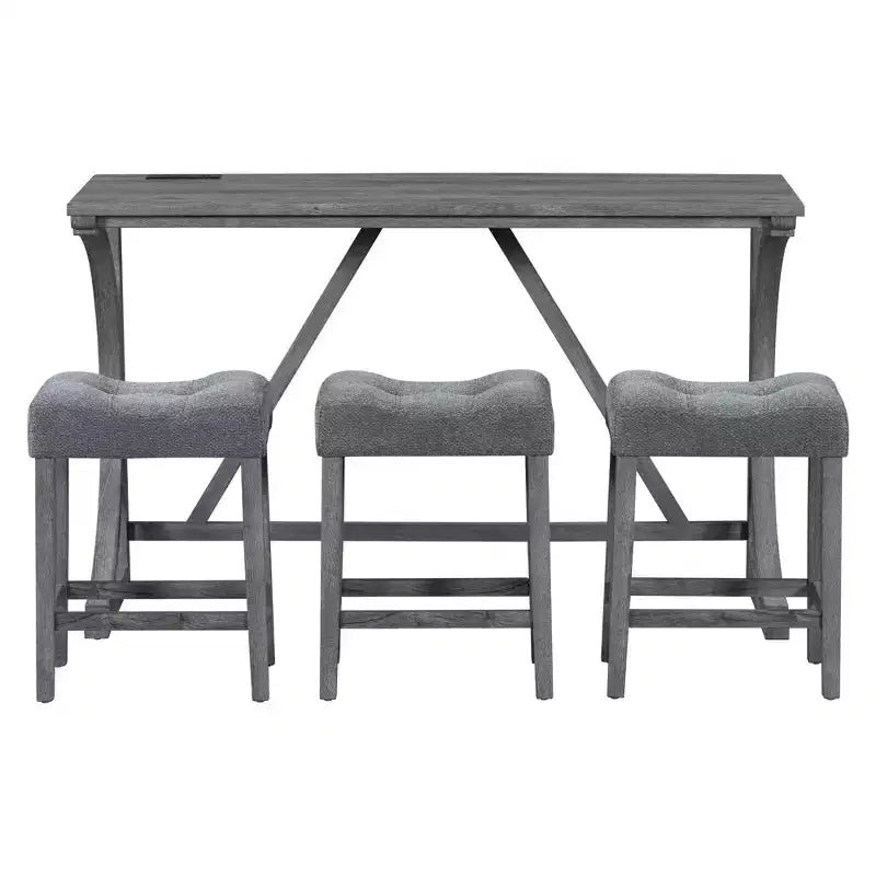 Ensemble de salle à manger hauteur bar 4 pièces style farmhouse avec 3 tabourets, ensemble de salle à manger hauteur comptoir, ensemble table petit-déjeuner, ensemble bistro, rustique et industriel-ModernLuxe