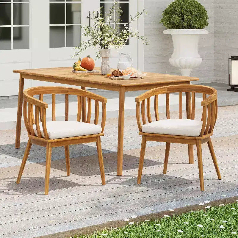 Christopher Knight Home Laura Chaise de salle à manger d'extérieur en bois d'acacia à lattes avec dossier courbe et coussin (lot de 2)