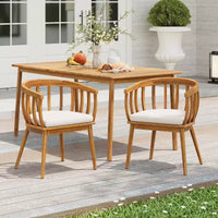 Christopher Knight Home Laura Chaise de salle à manger d'extérieur en bois d'acacia à lattes avec dossier courbe et coussin (lot de 2)