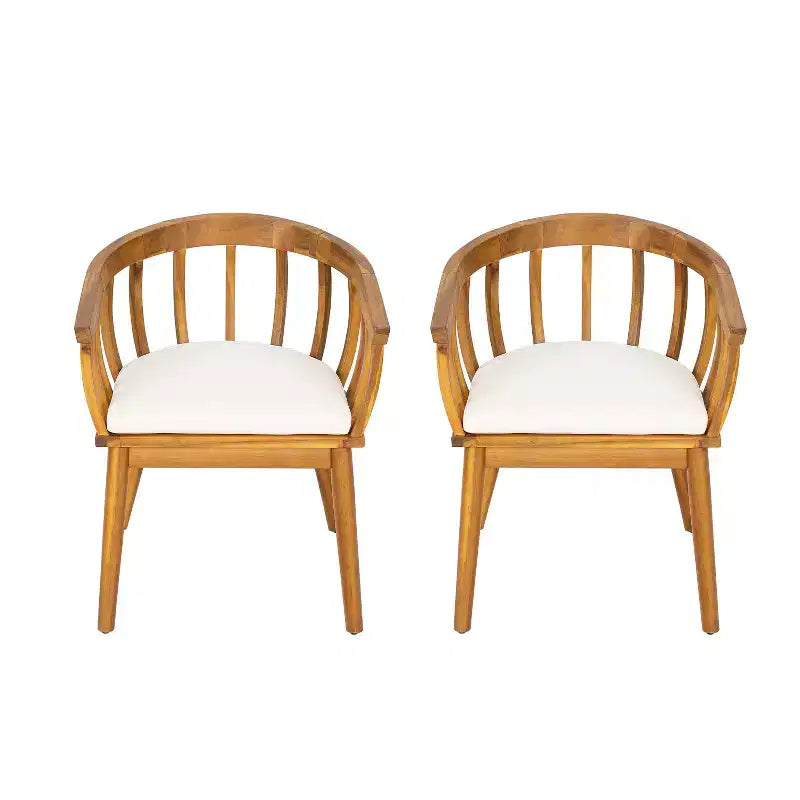 Christopher Knight Home Laura Chaise de salle à manger d'extérieur en bois d'acacia à lattes avec dossier courbe et coussin (lot de 2)