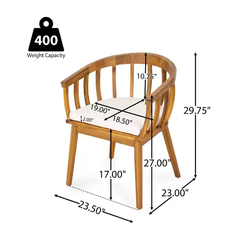 Christopher Knight Home Laura Chaise de salle à manger d'extérieur en bois d'acacia à lattes avec dossier courbe et coussin (lot de 2)