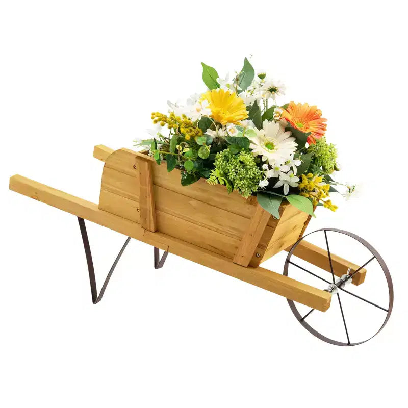 Jardinière chariot en bois Costway, chariot à fleurs rustique décoratif intérieur/extérieur avec roue bleu/beige/rouge
