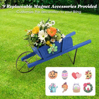 Jardinière chariot en bois Costway, chariot à fleurs rustique décoratif intérieur/extérieur avec roue bleu/beige/rouge
