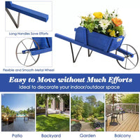 Jardinière chariot en bois Costway, chariot à fleurs rustique décoratif intérieur/extérieur avec roue bleu/beige/rouge