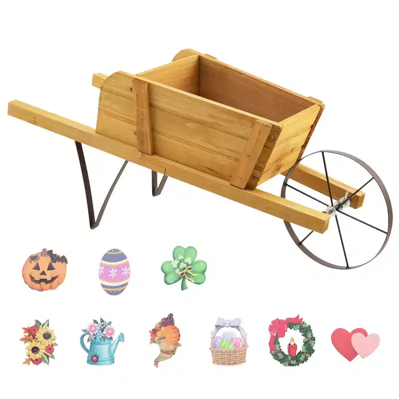 Jardinière chariot en bois Costway, chariot à fleurs rustique décoratif intérieur/extérieur avec roue bleu/beige/rouge