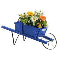 Jardinière chariot en bois Costway, chariot à fleurs rustique décoratif intérieur/extérieur avec roue bleu/beige/rouge
