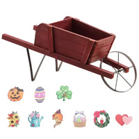 Jardinière chariot en bois Costway, chariot à fleurs rustique décoratif intérieur/extérieur avec roue bleu/beige/rouge