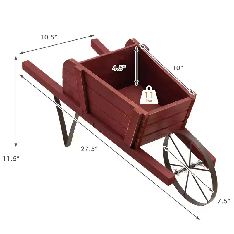 Jardinière chariot en bois Costway, chariot à fleurs rustique décoratif intérieur/extérieur avec roue bleu/beige/rouge
