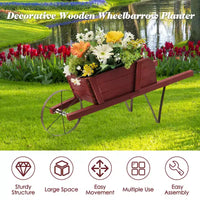 Jardinière chariot en bois Costway, chariot à fleurs rustique décoratif intérieur/extérieur avec roue bleu/beige/rouge