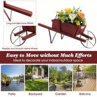 Jardinière chariot en bois Costway, chariot à fleurs rustique décoratif intérieur/extérieur avec roue bleu/beige/rouge