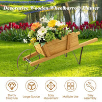 Jardinière chariot en bois Costway, chariot à fleurs rustique décoratif intérieur/extérieur avec roue bleu/beige/rouge