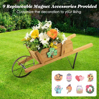 Jardinière chariot en bois Costway, chariot à fleurs rustique décoratif intérieur/extérieur avec roue bleu/beige/rouge