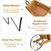 Jardinière chariot en bois Costway, chariot à fleurs rustique décoratif intérieur/extérieur avec roue bleu/beige/rouge